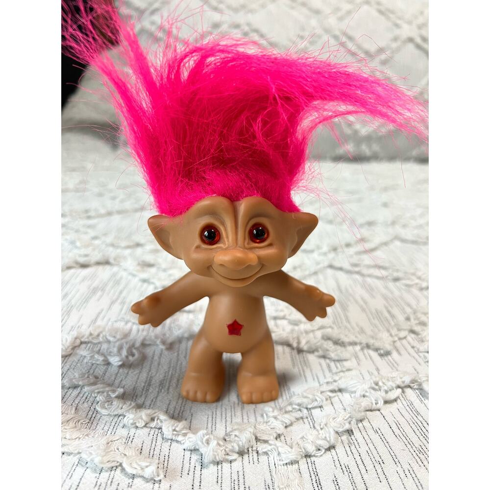 ACE Novelty Treasure Troll Doll Pink Hair Star Lucky Wishstone Gem Belly 1991